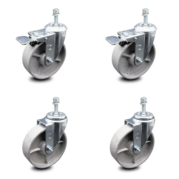 Service Caster Semi Steel Swvl TS Caster w/Roller Bearing-5"Wheels&10MM Stems-2 w/TTL BRK, 4PK SCC-TSTTL20S515-SSR-M1015-2-S-2 - main